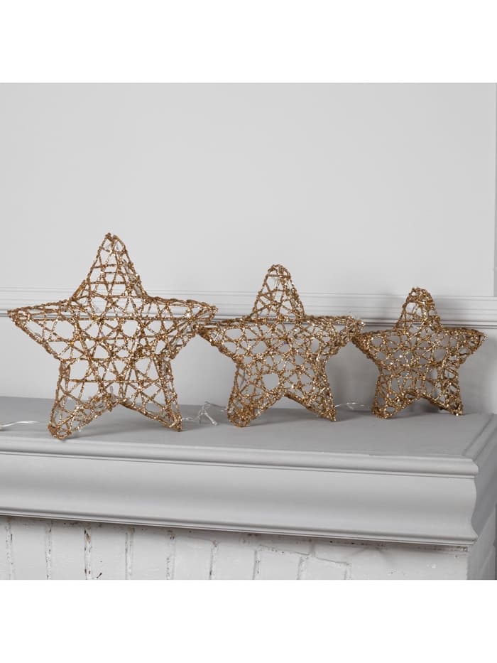 Светодиодная фигура «Звёзды золотистые» 20, 25, 30 см, металл, 220 В, свечение тёплое белое