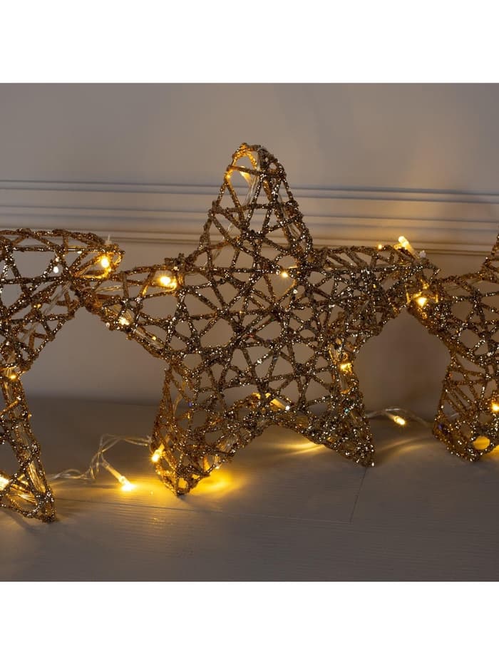 Светодиодная фигура «Звёзды золотистые» 20, 25, 30 см, металл, 220 В, свечение тёплое белое