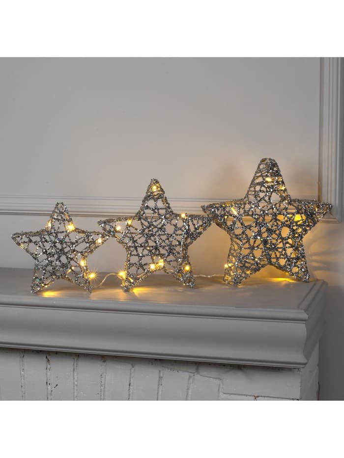 Светодиодная фигура «Звёзды серебристые» 20, 25, 30 см, металл, 220 В, свечение тёплое белое