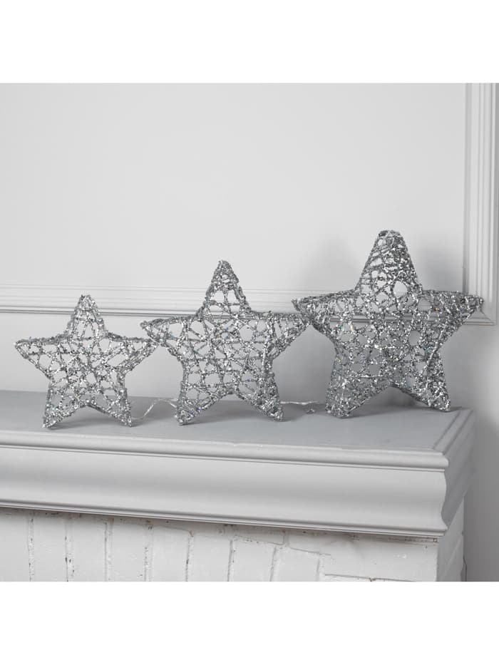 Светодиодная фигура «Звёзды серебристые» 20, 25, 30 см, металл, 220 В, свечение тёплое белое