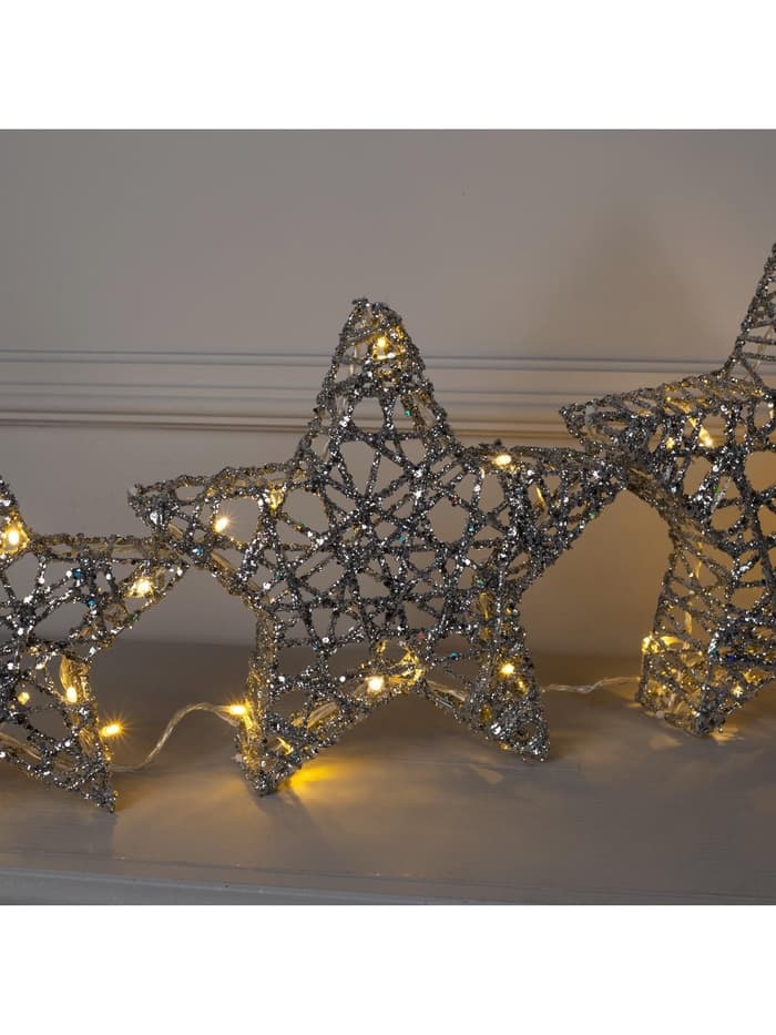 Светодиодная фигура «Звёзды серебристые» 20, 25, 30 см, металл, 220 В, свечение тёплое белое