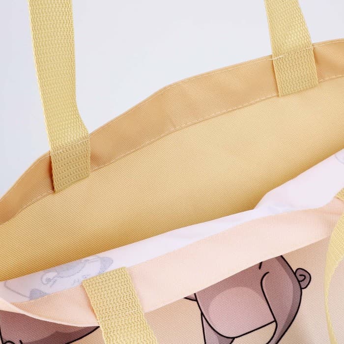 Сумка шопер «Мопс» без молнии, без подклада, бежевая