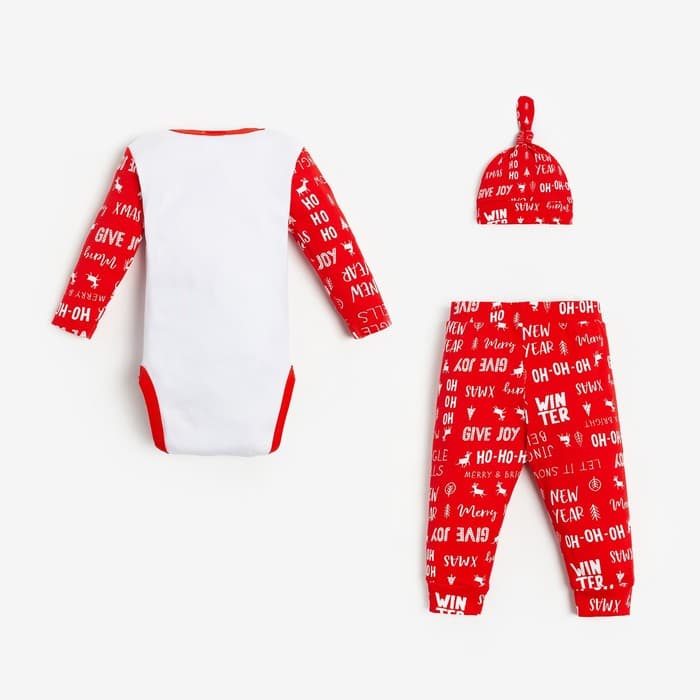 Комплект детский новогодний (боди, штаны, шапочка) «Крошка Я» Joy, рост 62-68 см