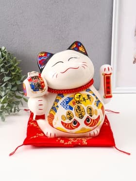 Маятник настольный антистресс «Кот Манэки-нэко с молоточком и свитком», керамика, 19.5×20×14.5 см