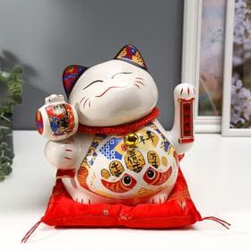 Маятник настольный антистресс «Кот Манэки-нэко с молоточком и свитком», керамика, 19.5×20×14.5 см