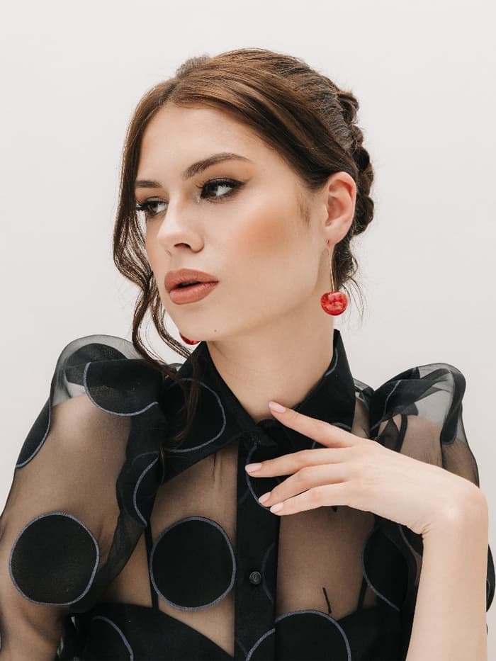 Серьги пластик «Ягодка», черешня, красные в золоте