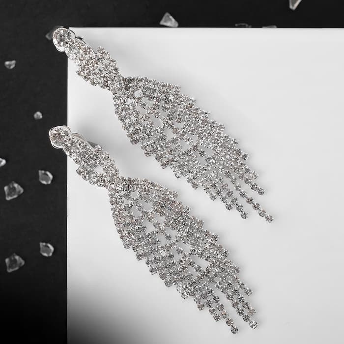 Клипсы для ушей QF «Вечеринка», переплетения, белая в серебре