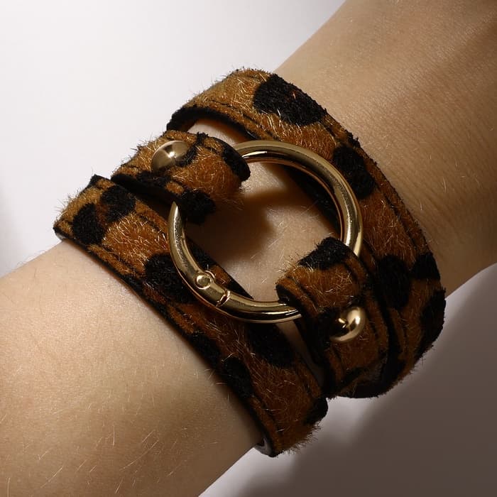 Браслет кожаный «Сафари. Леопард», 51 см, чёрный, коричневый