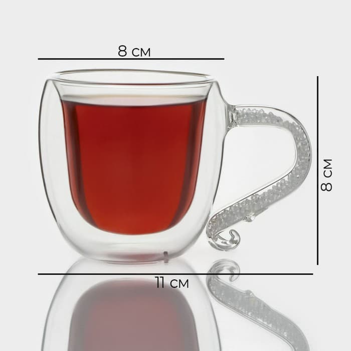 Кружка с двойными стенками Magistro «Даймонд», 200 мл, стекло, прозрачная