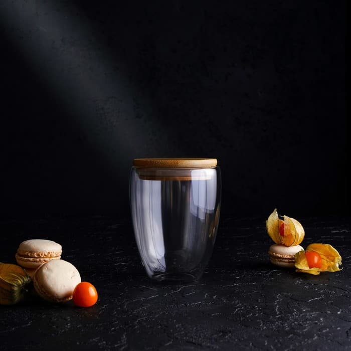 Стакан «Эко», 330 мл, с двойными стенками, с бамбуковой крышкой, стекло, прозрачный