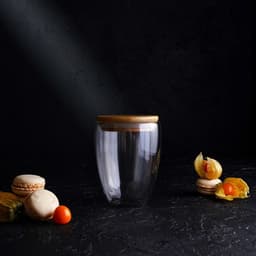 Стакан «Эко», 330 мл, с двойными стенками, с бамбуковой крышкой, стекло, прозрачный