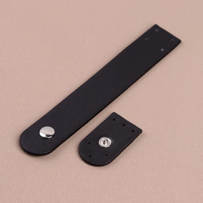 Застёжка пришивная для сумки, на кнопке, 15.5×2.5 см / 4.5×2.5 см, цвет чёрный, серебряный