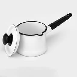 Ковш эмалированный, 1 л, с крышкой, без деколи, металлическая ручка, белый