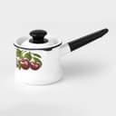 Ковш эмалированный «Вишнёвый сад», 1 л, с крышкой, металлическая ручка, белый