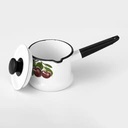 Ковш эмалированный «Вишнёвый сад», 1 л, с крышкой, металлическая ручка, белый