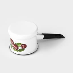 Ковш эмалированный «Вишнёвый сад», 1 л, с крышкой, металлическая ручка, белый