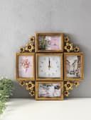 Фоторамка - коллаж на 4 фото 10×15 см с часами настенными бесшумными (14×14 см) «Цветы», 42×42 см