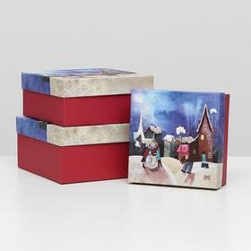 Набор подарочных новогодних коробок 3 в 1 «А у нас во дворе», 19×19×9.5 - 15.5×15.5×6.5 см