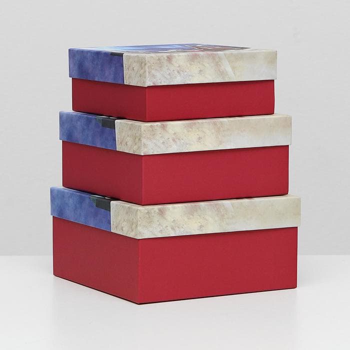 Набор подарочных новогодних коробок 3 в 1 «А у нас во дворе», 19×19×9.5 - 15.5×15.5×6.5 см