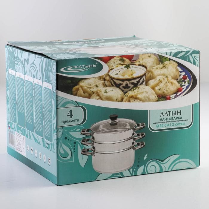 Мантоварка Катунь «Алтын», 10.7 л, d=24 см, 2 секции, капсульное дно, индукция, нержавеющая сталь