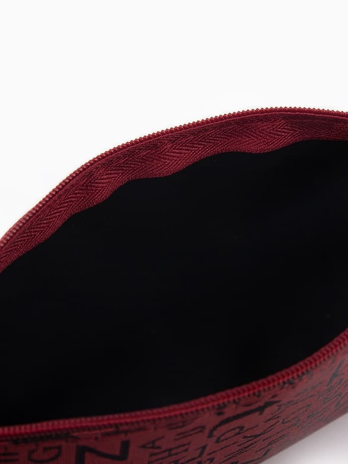 Косметичка-пенал на молнии, маленькая, с буквами, бордовая