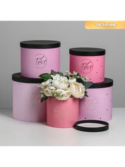 Набор коробок для цветов 5 в 1, упаковка подарочная, «Чёрно-розовые», 14×14×13 см - 22×22×19.5 см