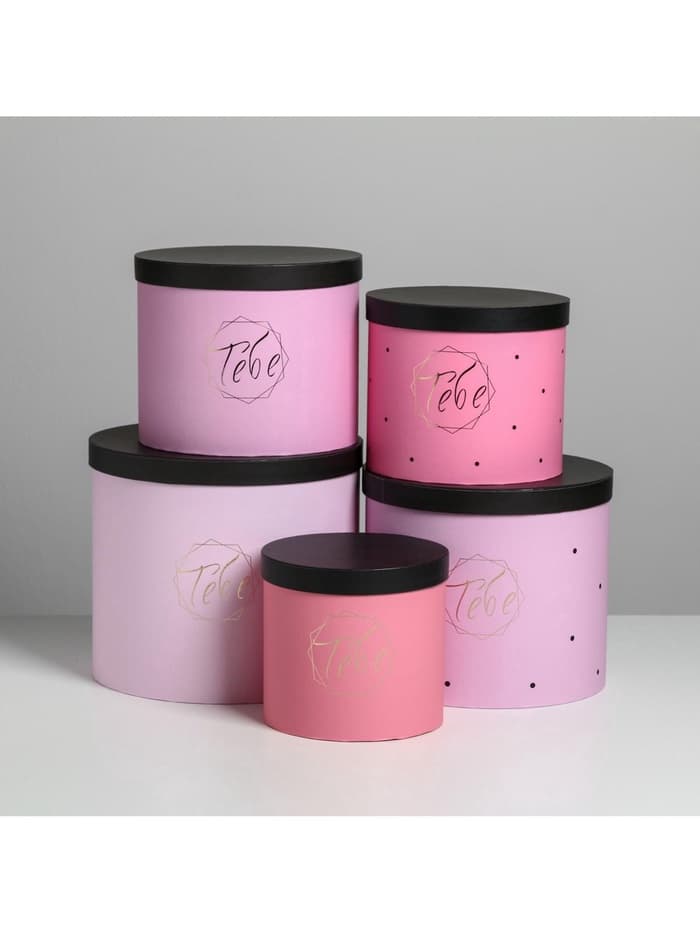 Набор коробок для цветов 5 в 1, упаковка подарочная, «Чёрно-розовые», 14×14×13 см - 22×22×19.5 см