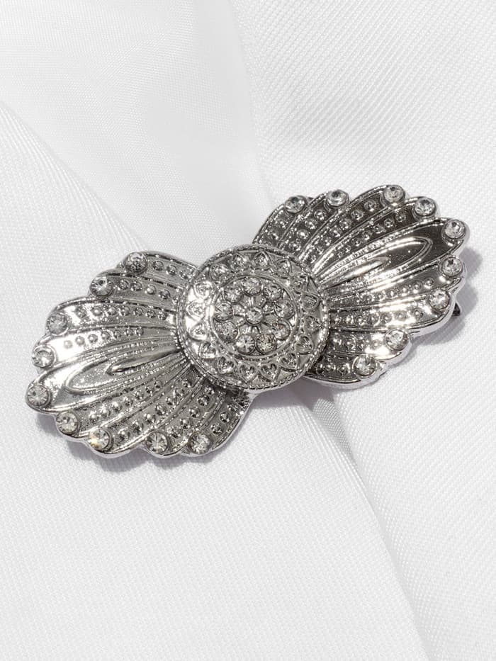 Зажим для кардигана «Перья», белый в серебре