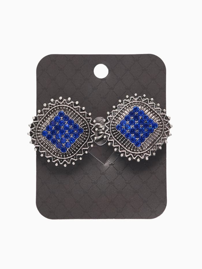 Зажим для кардигана «Квадраты», синий в чернёном серебре