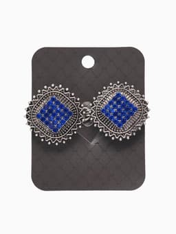 Зажим для кардигана «Квадраты», синий в чернёном серебре