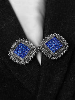 Зажим для кардигана «Квадраты», синий в чернёном серебре