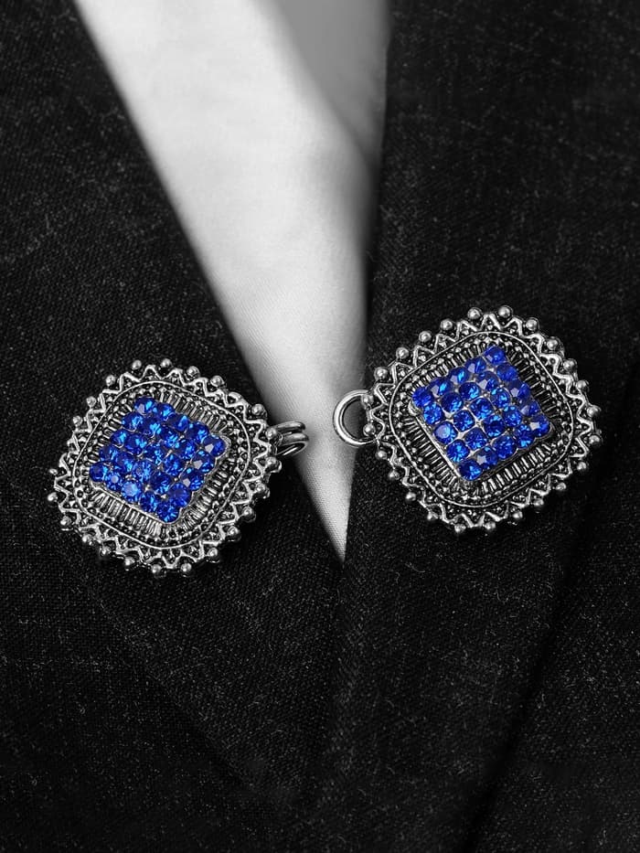 Зажим для кардигана «Квадраты», синий в чернёном серебре