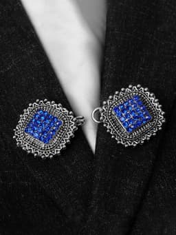 Зажим для кардигана «Квадраты», синий в чернёном серебре