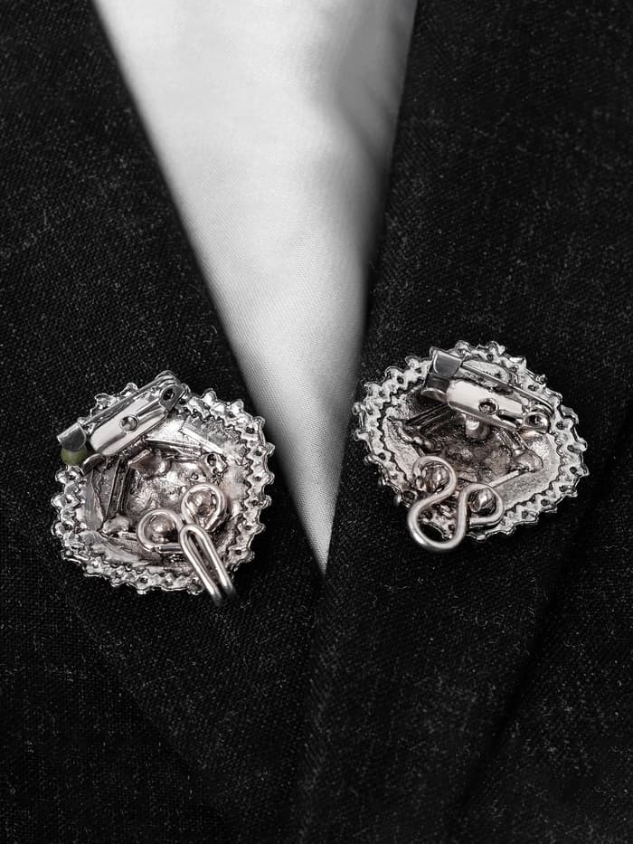 Зажим для кардигана «Квадраты», синий в чернёном серебре