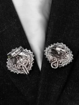 Зажим для кардигана «Квадраты», синий в чернёном серебре