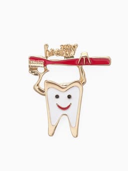 Брошь «Зуб», со щёткой, красно-белая в золоте