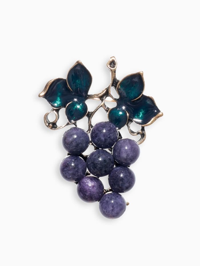 Брошь «Виноградная лоза аметиста», фиолетово-зелёная в чернёном золоте
