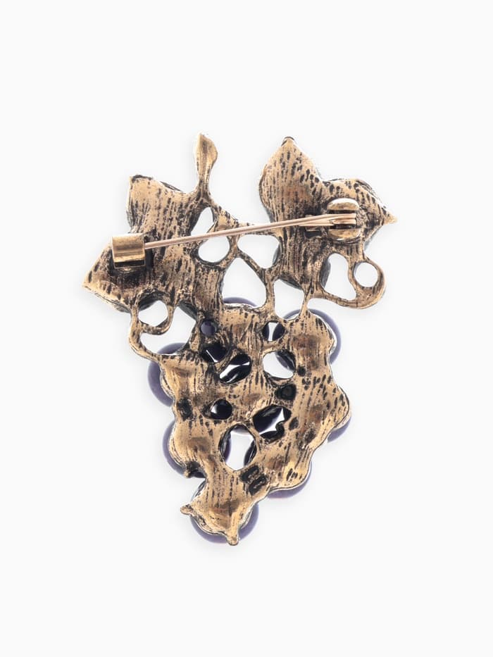 Брошь «Виноградная лоза аметиста», фиолетово-зелёная в чернёном золоте