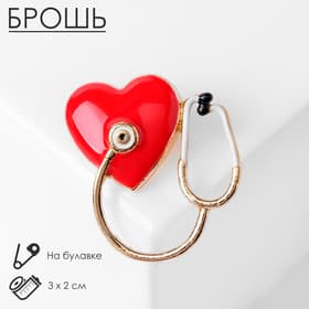 Брошь «Стетоскоп с сердцем», разноцветная в золоте