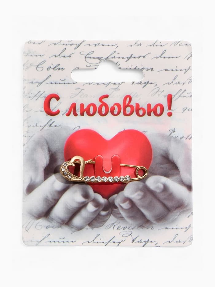 Булавка «Сердце», 3.5 см, белая в золоте