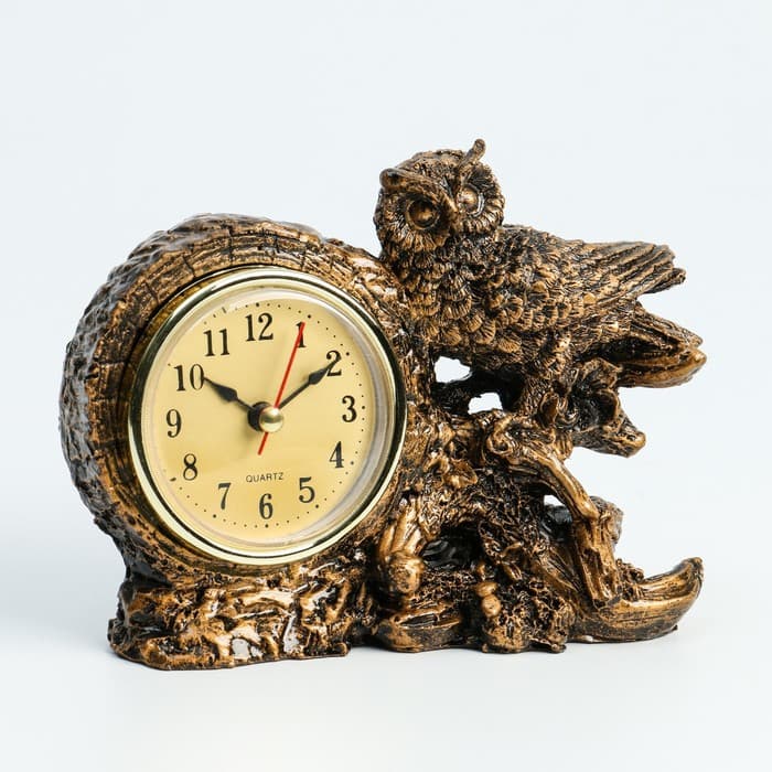 Часы настольные «Каминные. Умный филин», 14×6.5×11.5 см, циферблат d=6 см, от батарейки 1×АА