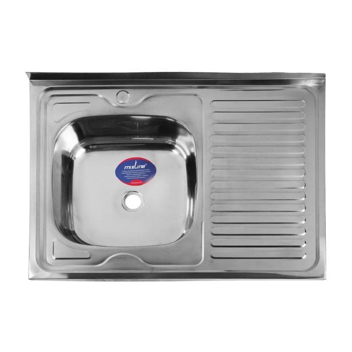 Мойка кухонная MIXLINE 527970, накладная, толщина 0.4 мм, 80×60×16 см, левая, выпуск 1 1/2"