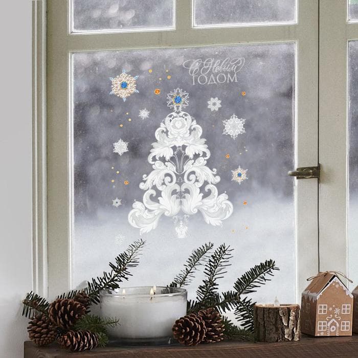 Наклейки новогодние «С Новым годом», с блестящей пластизолью, 29.5×42 см