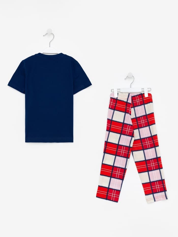 Пижама новогодняя детская: футболка, брюки KAFTAN: Santa team, сине-красная, рост 98-104 см