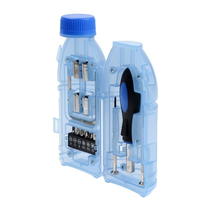 Набор инструментов ТУНДРА, подарочный пластиковый кейс «Бутылка», 15 предметов