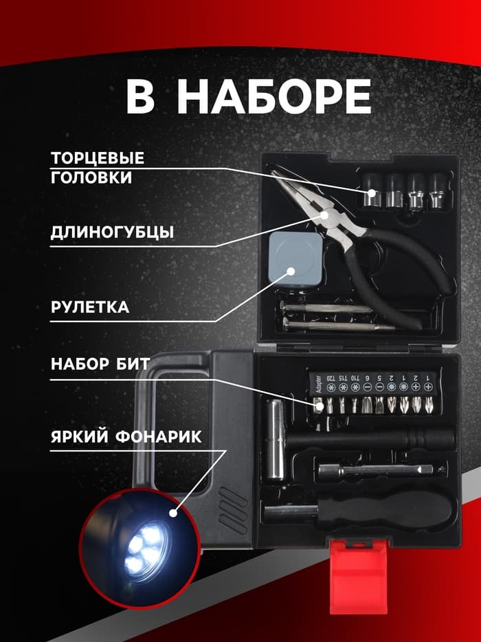 Набор инструментов ТУНДРА, подарочный пластиковый кейс «Фонарь», 21 предмет