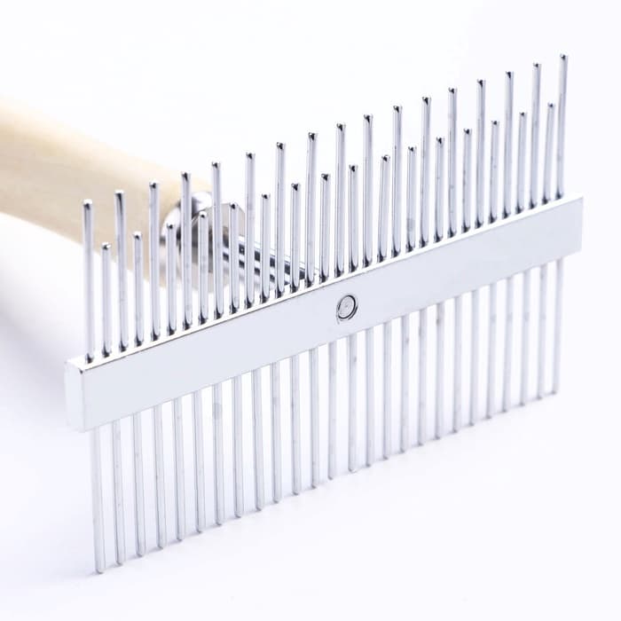 Расчёска перпендикулярная для шерсти Wood двухсторонняя, деревянная ручка