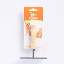 Расчёска перпендикулярная для шерсти Wood двухсторонняя, деревянная ручка