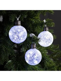 Набор ёлочных шаров «Звёздочки серебристые», 3 шт., d=8 см, от батареек, свечение белое