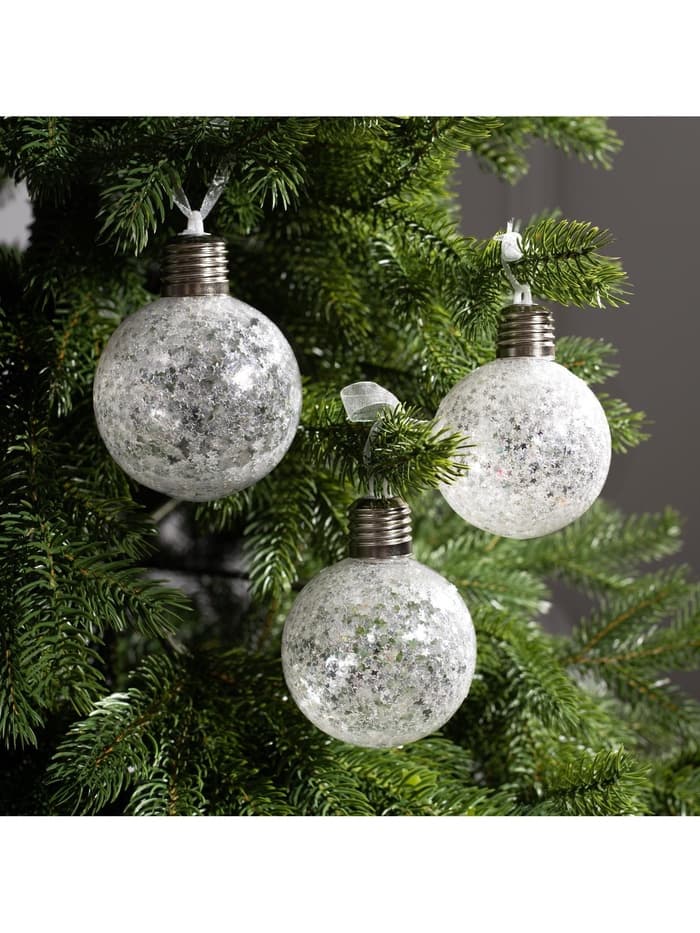 Набор ёлочных шаров «Звёздочки серебристые», 3 шт., d=8 см, от батареек, свечение белое